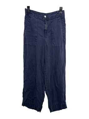 Cynthia Rowley 100% Linen Navy Wide Leg Crop Pants Size 8 Orig $88